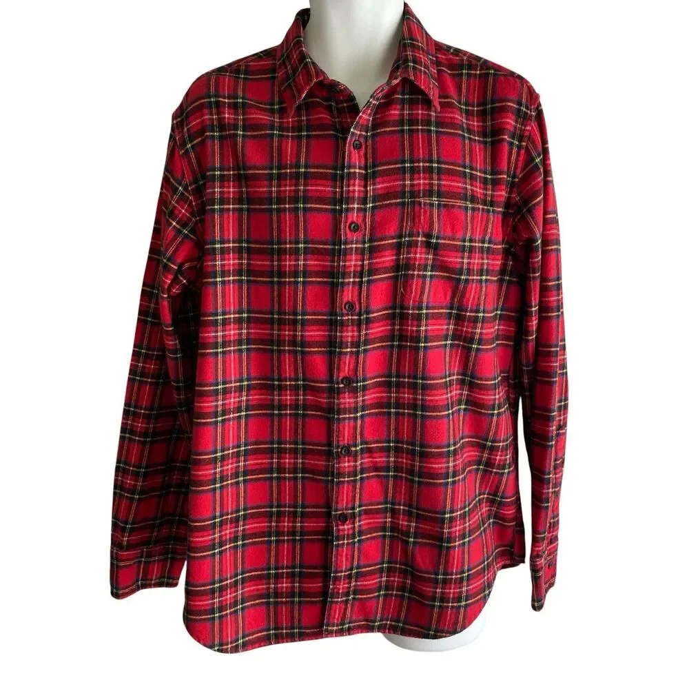 J.Crew Factory Shirt Mens Large Red Plaid Flannel Long Sleeve Classic Fit